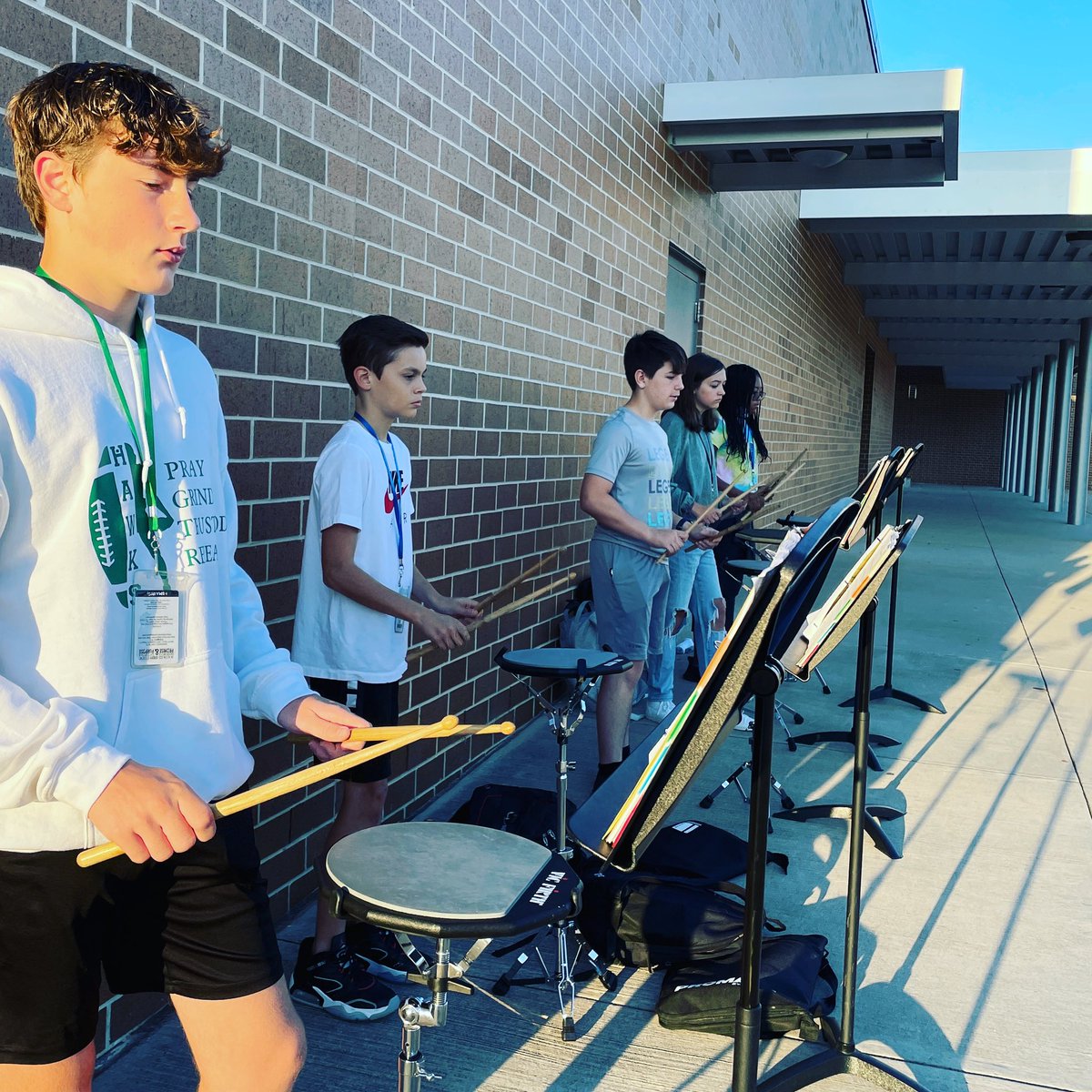hofiusband's tweet photo. Concert A percussion enjoying the first fall like weather in our sectional this morning! ππβοΈπ₯ #YES68degreesfeelslikefall #TXFall https://t.co/hKZcva79jq