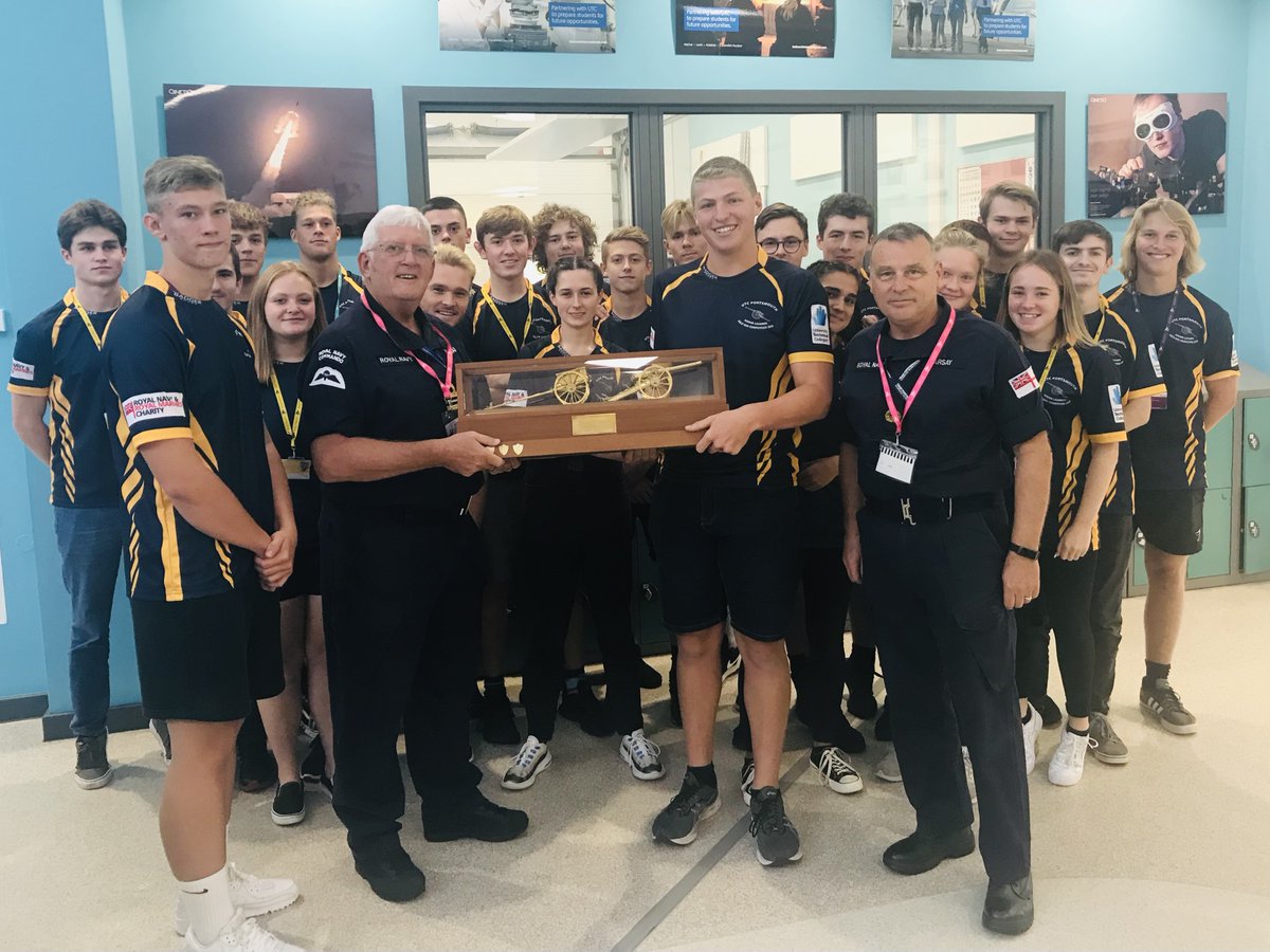UTCPortsmouth's tweet photo. The trophy is here! Representative from @RoyalNavy  visited to present the best UTC crew trophy from the recent Junior Leaders Field Gun Competition. Well done again to everyone who took part. @UTColleges https://t.co/Iaj5vtZTcI