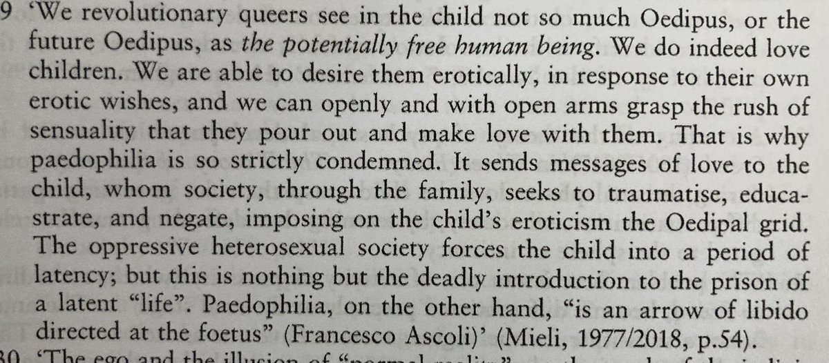NeilShenvi's tweet photo. “We do indeed love children. We are able to desire them erotically, in response to their own erotic wishes, and we can openly and with open arms grasp the rush of sensuality that they pour out and make love with them.” - Mieli quoted in Bernini, Queer Theories, p.149 https://t.co/S0uN2mZ5et
