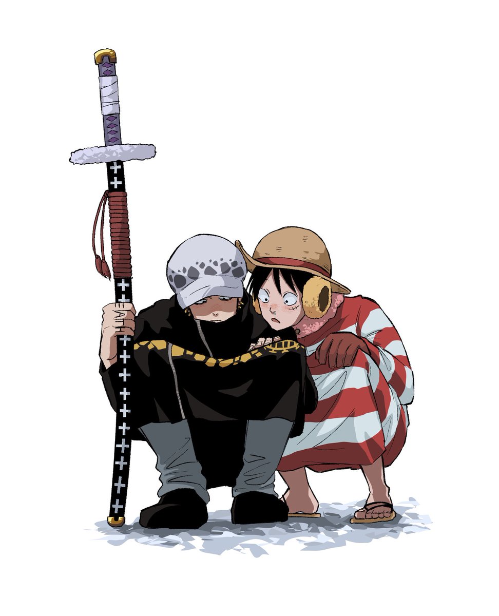 trafalgar law 2boys weapon sword multiple boys hat male focus black hair  illustration images