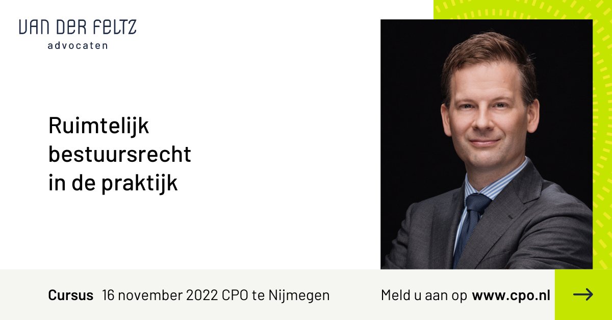 VanderFeltzLaw's tweet photo. Op 16 nov. geeft Willem Bosma met Tycho Lam de cursus โRuimtelijk bestuursrecht in de praktijkโ voor het @hetCPO .
Recente #wetswijzigingen en #jurisprudentie worden besproken en er wordt ingegaan op de laatste ontwikkelingen rondom de #Omgevingswet.
https://t.co/4phpz2cawN https://t.co/KF4jbOdIBd