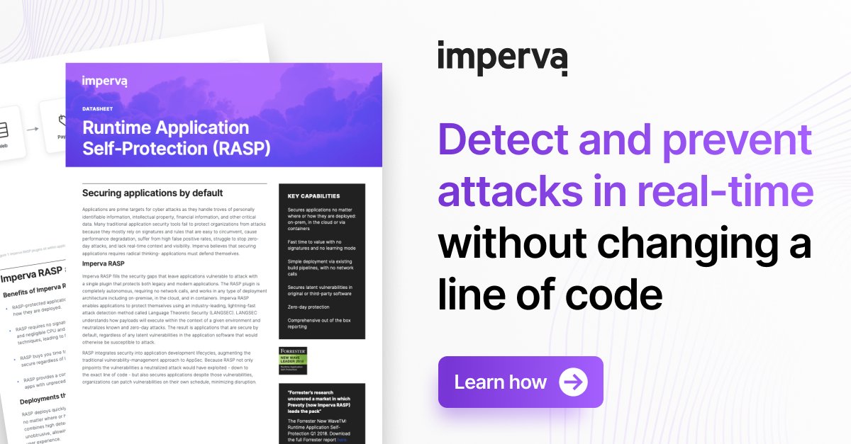 kai_zobel's tweet image. Eliminate costly emergency patches and reduce zero-day risk with @Imperva Runtime Protection.
Learn how the product empowers security teams to fix and patch vulnerabilities on their own schedule. okt.to/XwmKkU
#Cybersecurity #RuntimeProtection