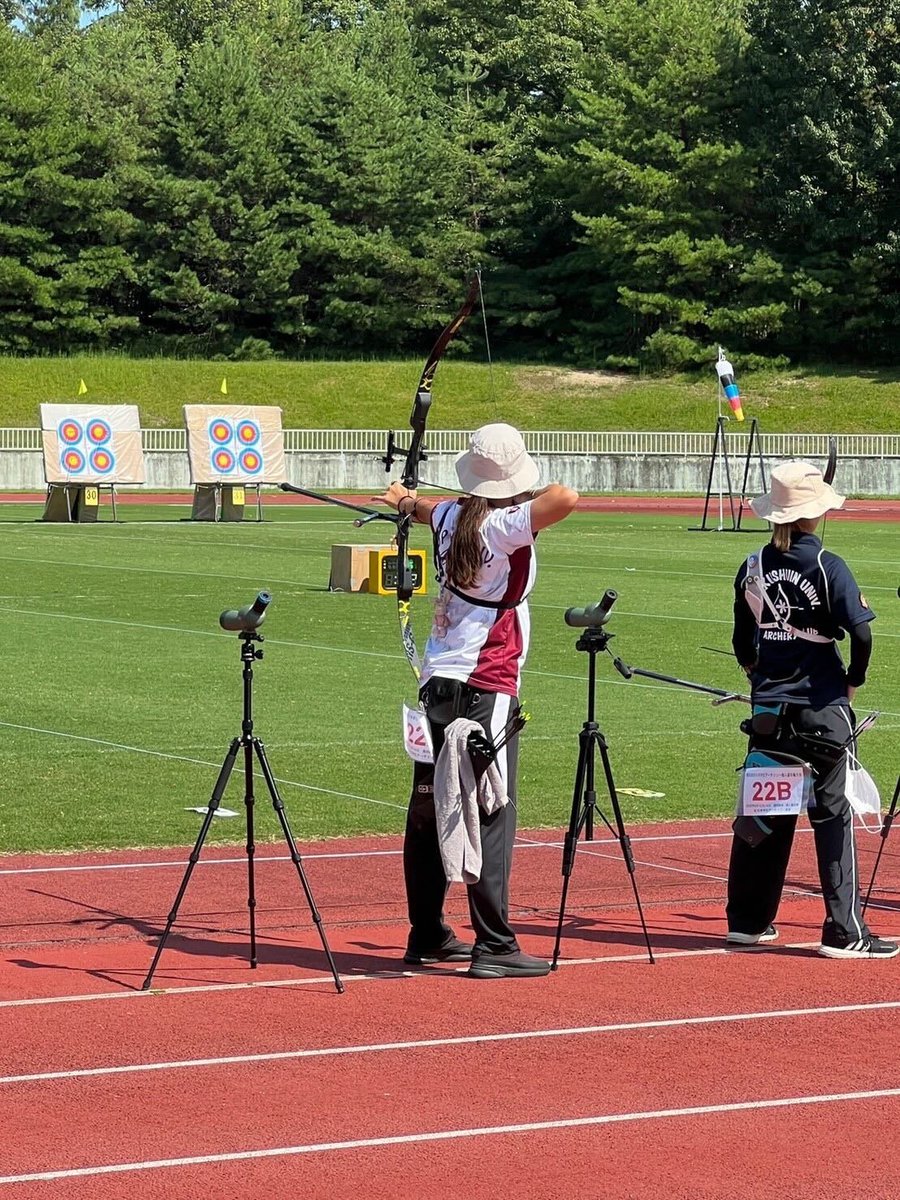 sophiaarchery's tweet photo. 【インカレT結果報告】
9月12日~14日に大阪、服部緑地陸上競技場にて行われました第60回全日本学生アーチェリー個人選手権大会の結果を���報告致します。

RC部門女子
荻原悠（総合人間科学部•2年）
497点（全体順位: 94位）
でした。

応援ありがとうございました！ https://t.co/iyVG9ERoSy