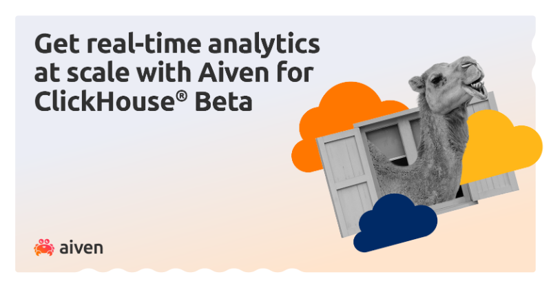 aiven_io's tweet photo. Want to get faster insights from the massive amount of data?
Fully managed Aiven for ClickHouse® can return processed results in real-time in a fraction of a second, so you can keep up with the ever increasing speed of your business. 

Try real-time analytics at scale with Aiven!