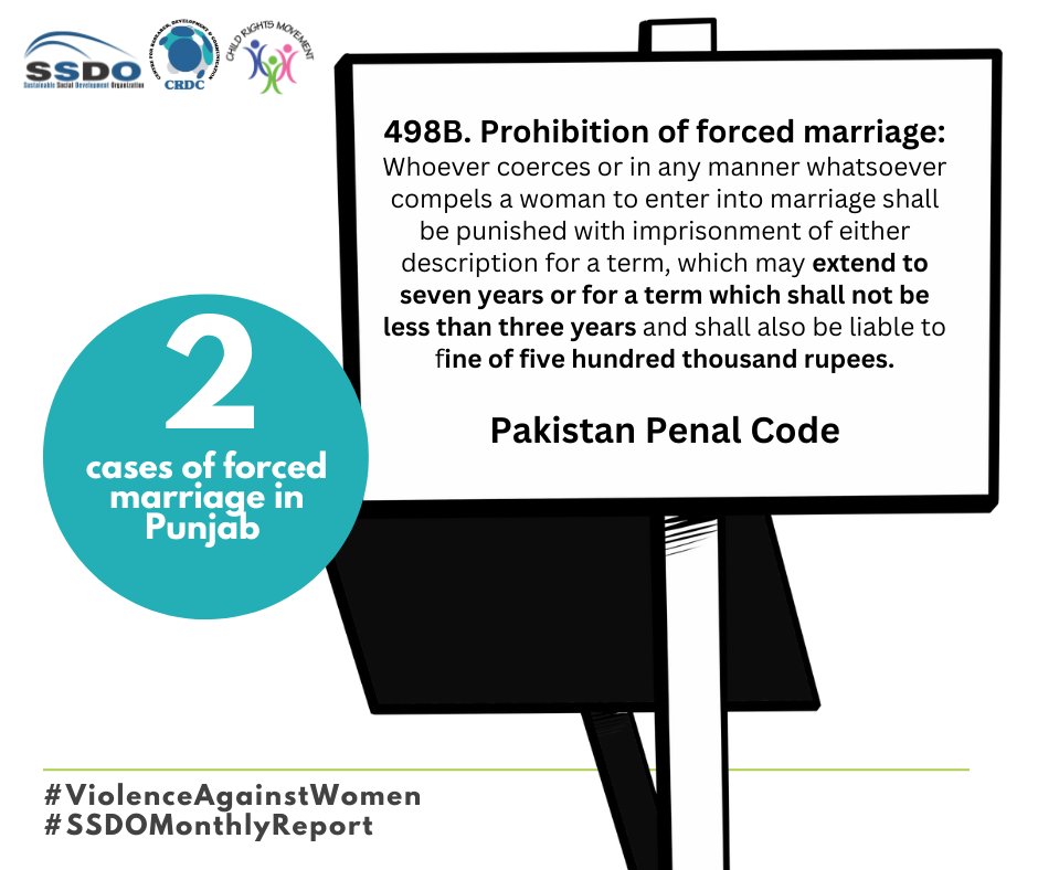 SSDOPakistan's tweet photo. Section 498B of the Pakistan Penal Code clearly states forced marriage to be a punishable offence #ViolenceAgainstWomen #SSDOMonthlyReport
@AbsaKomal @MalBokhari @sharmilafaruqi @MoLawJusticeof1 @mohrpakistan https://t.co/eeBIQw1NdE