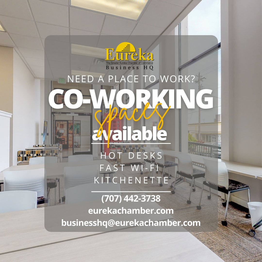 To learn more or to book a space come on by, email us at businesshq@eurekachamber.com or visit our webpage at
eurekachamber.com/business-headq….

#businesshq #flexworkspace #eurekachamber
#eurekaCA #yourchamberworkingforyou