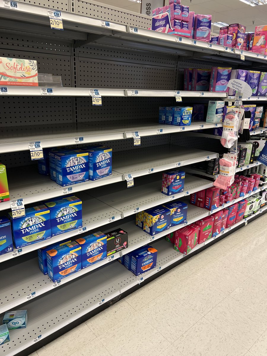 corlyssa's tweet photo. Can we talk about why no one is talking about the #tamponshortage?!? Because there is one and has been for months. I realize formula is more important, but feminine care products are also a medical necessity! #supplychainproblems https://t.co/zx684IOTEH