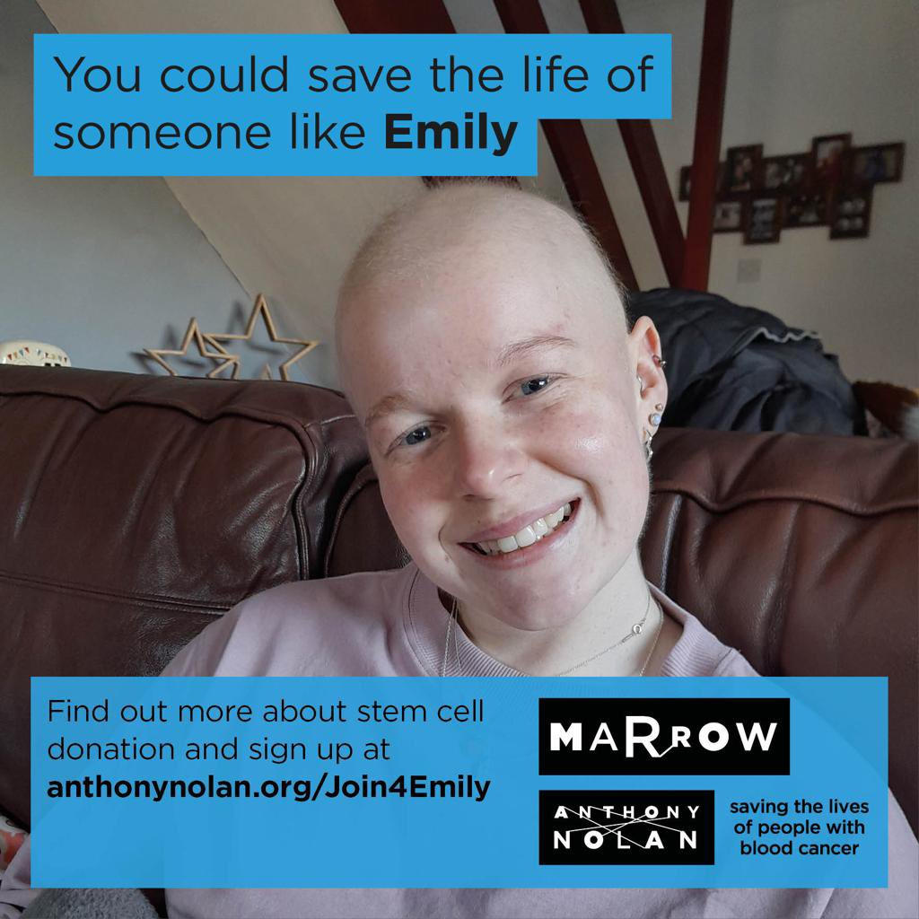 Please RT. Stem cell donors desperately needed! Emily here is the daughter of a dear friend of mine & like many young people she desperately needs a stem cell match. Please consider helping her & other young people by joining the stem cell register here. anthonynolan.org/help-save-a-li…