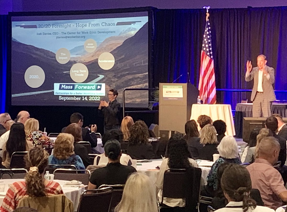 masshirecentral's tweet photo. Josh Davies, CEO of @WorkEthicCenter, takes #MassForward in reverse: back in time to the pre-#COVID19 era. We didn’t stay long, thankfully. Now we’re considering the #futureofwork. https://t.co/rf3QX871b6