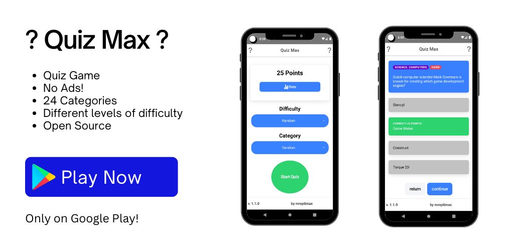 mroptimax1's tweet photo. Just released a Design-Update for the Quiz Max App.

Download here: https://t.co/ao0DprecW4

PS: There's a known issue with the Difficulty and Category Selection. I'm working on it! https://t.co/5QydKTDqCQ