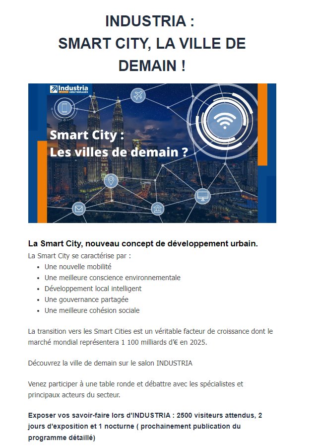 Venir découvrir comment s'articulent les villes de demain, lors d'INDUSTRIA 2022 !

Pour réservez votre stand, cliquez sur le lien : lnkd.in/dBVwxpTx

Pour plus d'informations : industria@mobilexpo.fr