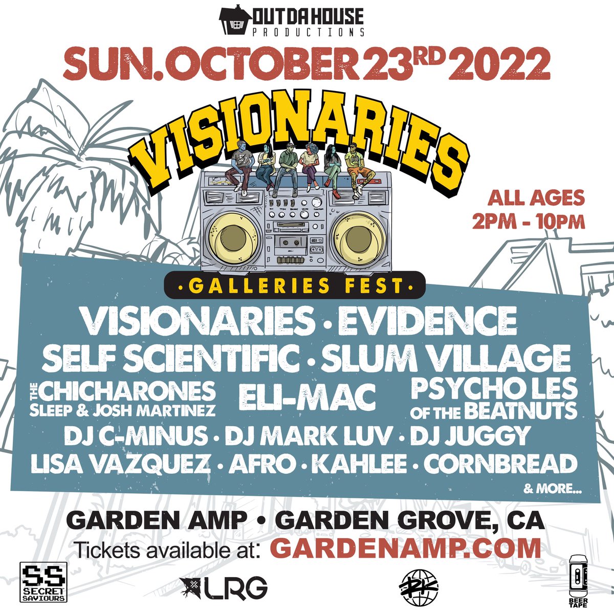 rhettmatic (@rhettmatic) on Twitter photo NEW DATE & NEW LINE UP!
Sunday - 10/23/2022:
<a href="/theVisionaries/">Visionaries</a> Galleries Fest at <a href="/gardenampoc/">Garden Amp</a> w/ <a href="/Evidence/">Evidence</a> <a href="/slumvillage/">Official SlumVillage</a> <a href="/SelfScientific/">SelfScientific</a> <a href="/psycho_les/">Psycho Les</a> <a href="/realfrothizzle/">A-F-R-O</a> + more!!! All Ages, 2-10pm!
Get your tix at gardenamp.com
SPREAD THE WORD!! NEW DATE & NEW LINE UP!
Sunday - 10/23/2022:
<a href="/theVisionaries/">Visionaries</a> Galleries Fest at <a href="/gardenampoc/">Garden Amp</a> w/ <a href="/Evidence/">Evidence</a> <a href="/slumvillage/">Official SlumVillage</a> <a href="/SelfScientific/">SelfScientific</a> <a href="/psycho_les/">Psycho Les</a> <a href="/realfrothizzle/">A-F-R-O</a> + more!!! All Ages, 2-10pm!
Get your tix at gardenamp.com
SPREAD THE WORD!!