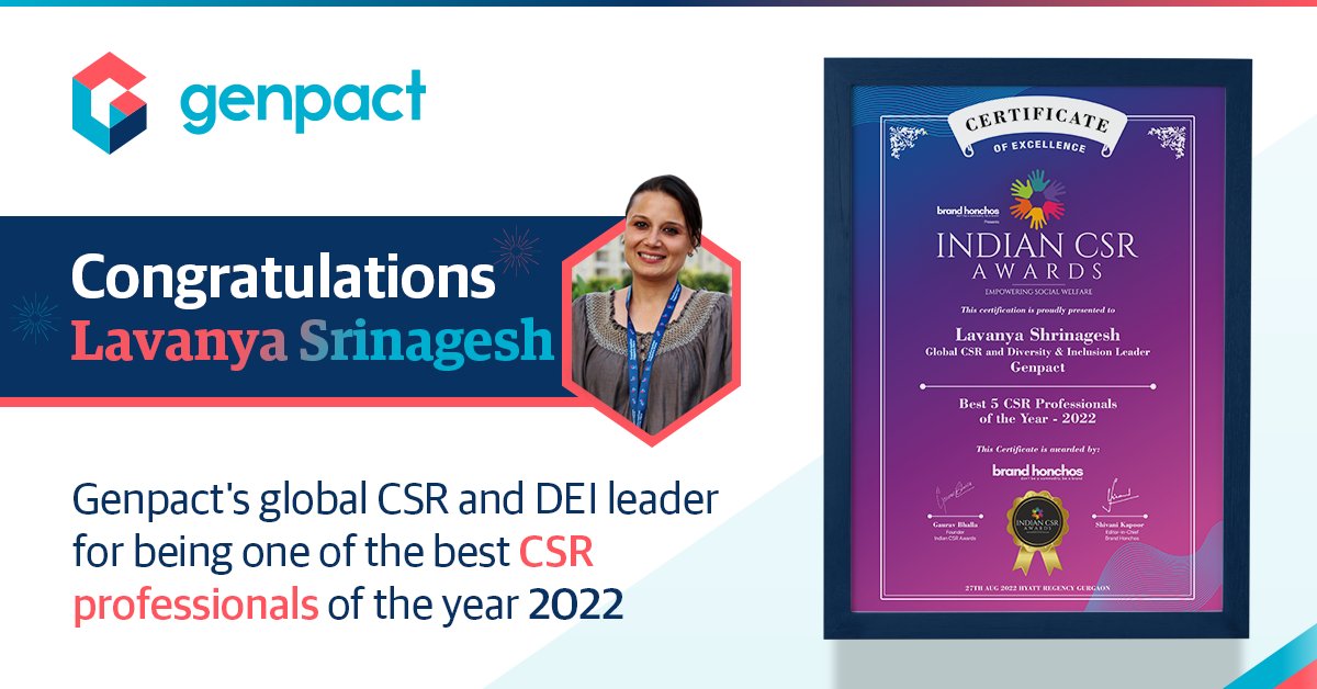 Congratulations to <a href="/Lavanya68609947/">Lavanya</a>, our Global CSR, Diversity and Inclusion leader on being named one of the Best CSR Professionals of the Year by Indian CSR Awards 2022. Her recognition upholds our purpose: the relentless pursuit of a world that works better for people.