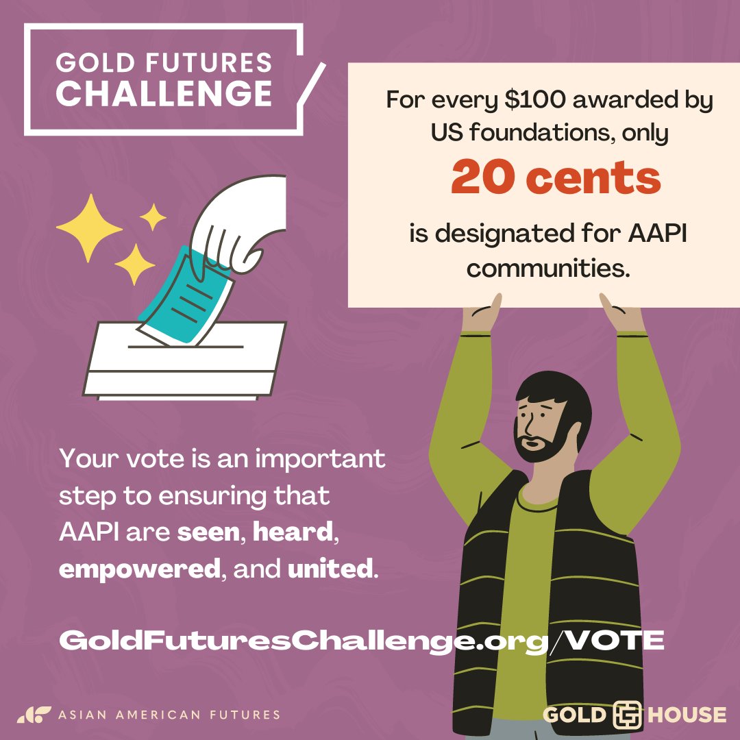 40% of all philanthropic support for AAPI communities comes from only FIVE top funders. The #GoldFuturesChallenge aims to put the power back in the hands of our communities by democratizing philanthropy. So your vote matters!