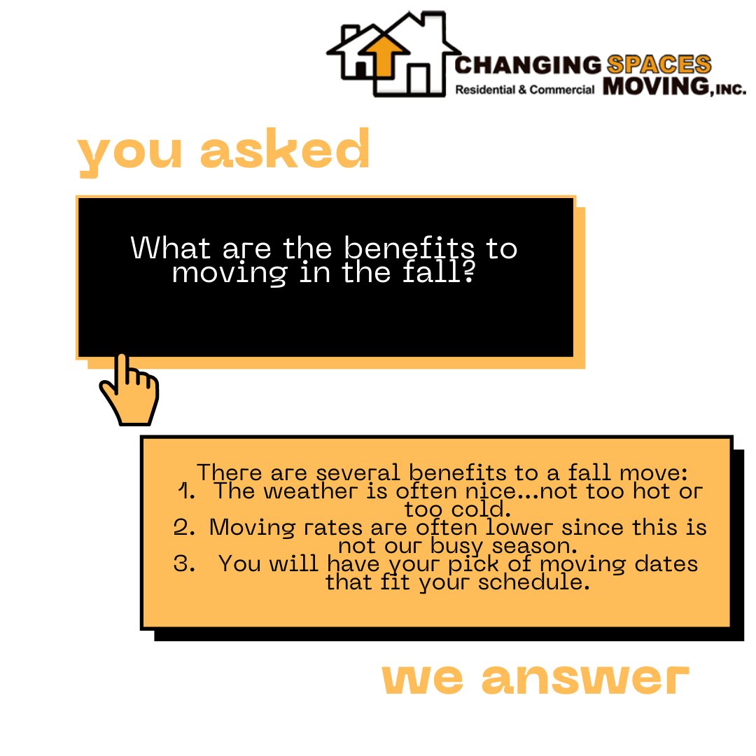 MovingAlabama's tweet image. Is fall a good time to move? This is a common question many people ask. Remember, if you need a fall move, we are here to handle this! #ChangingSpacesMoving #FallMove
