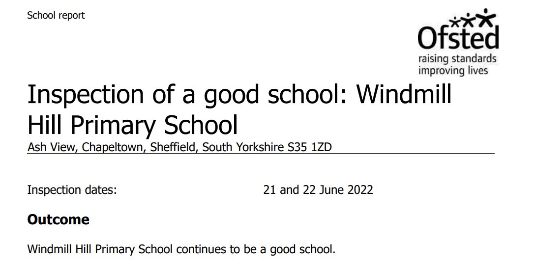 CEO SCSP (@scspceo) on Twitter photo A great result for a fantastic school. So proud of the work of the governors, staff & pupils <a href="/Hill_Windmill/">WindmillHillPrimary</a> who were again recognised as an Ofsted 'Good' school. Thanks to the whole team <a href="/SCSPNews/">SCSPTrust</a> who supported them on their journey. <a href="/learnsheffield/">Learn Sheffield</a> <a href="/SheffCouncil/">Sheffield City Council</a> <a href="/katejosephs/">Kate Josephs</a> A great result for a fantastic school. So proud of the work of the governors, staff & pupils <a href="/Hill_Windmill/">WindmillHillPrimary</a> who were again recognised as an Ofsted 'Good' school. Thanks to the whole team <a href="/SCSPNews/">SCSPTrust</a> who supported them on their journey. <a href="/learnsheffield/">Learn Sheffield</a> <a href="/SheffCouncil/">Sheffield City Council</a> <a href="/katejosephs/">Kate Josephs</a>