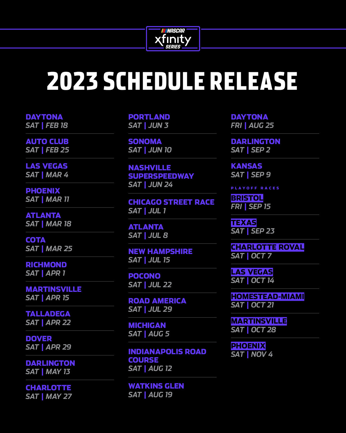 Xfinity Race Schedule Printable