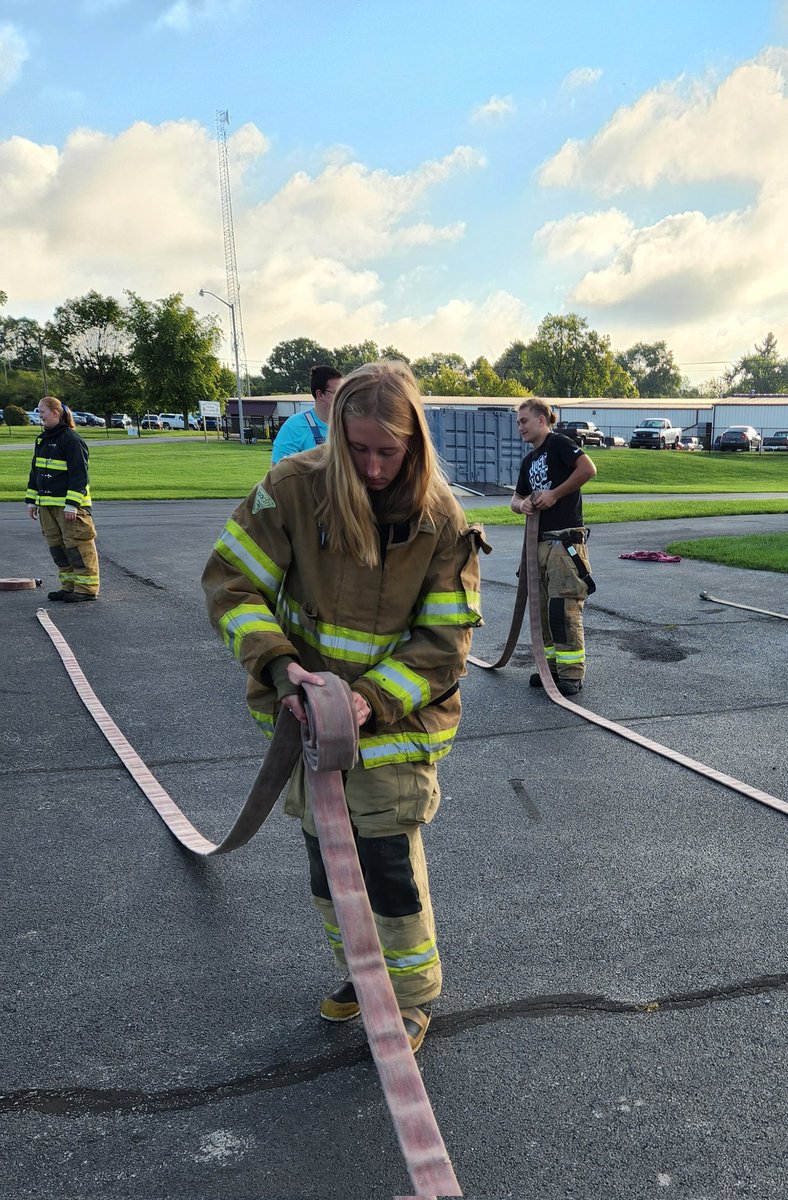 RACCFireEMS's tweet photo. Company 3 students practicing hose rolls. https://t.co/Xl8pwr0q1m