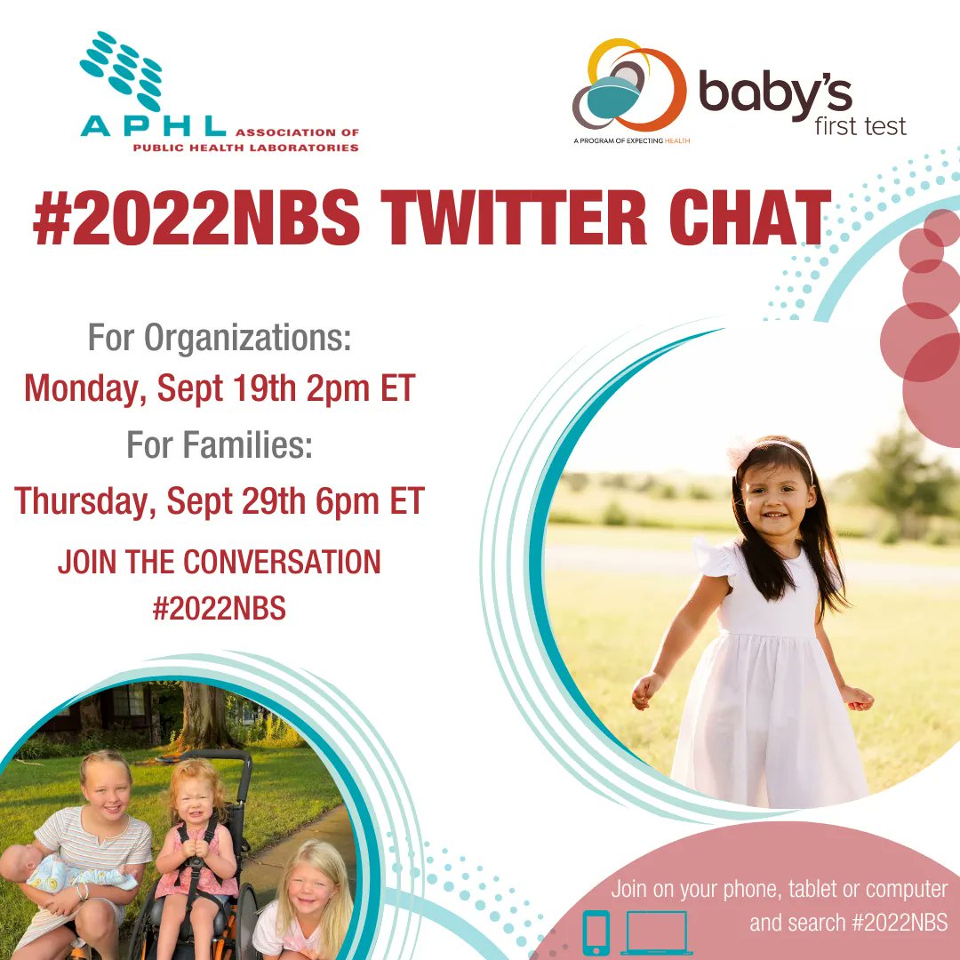 APHL's tweet photo. #NewbornScreening Awareness Month is dedicated to raising awareness for the tests that every baby gets - no matter what. Join our Twitter chat on Mon, 9/19 at 2pm ET to discuss the role public health labs play in newborn screening. #ThanksPHLabs #2022NBS https://t.co/5TexzjGSEo