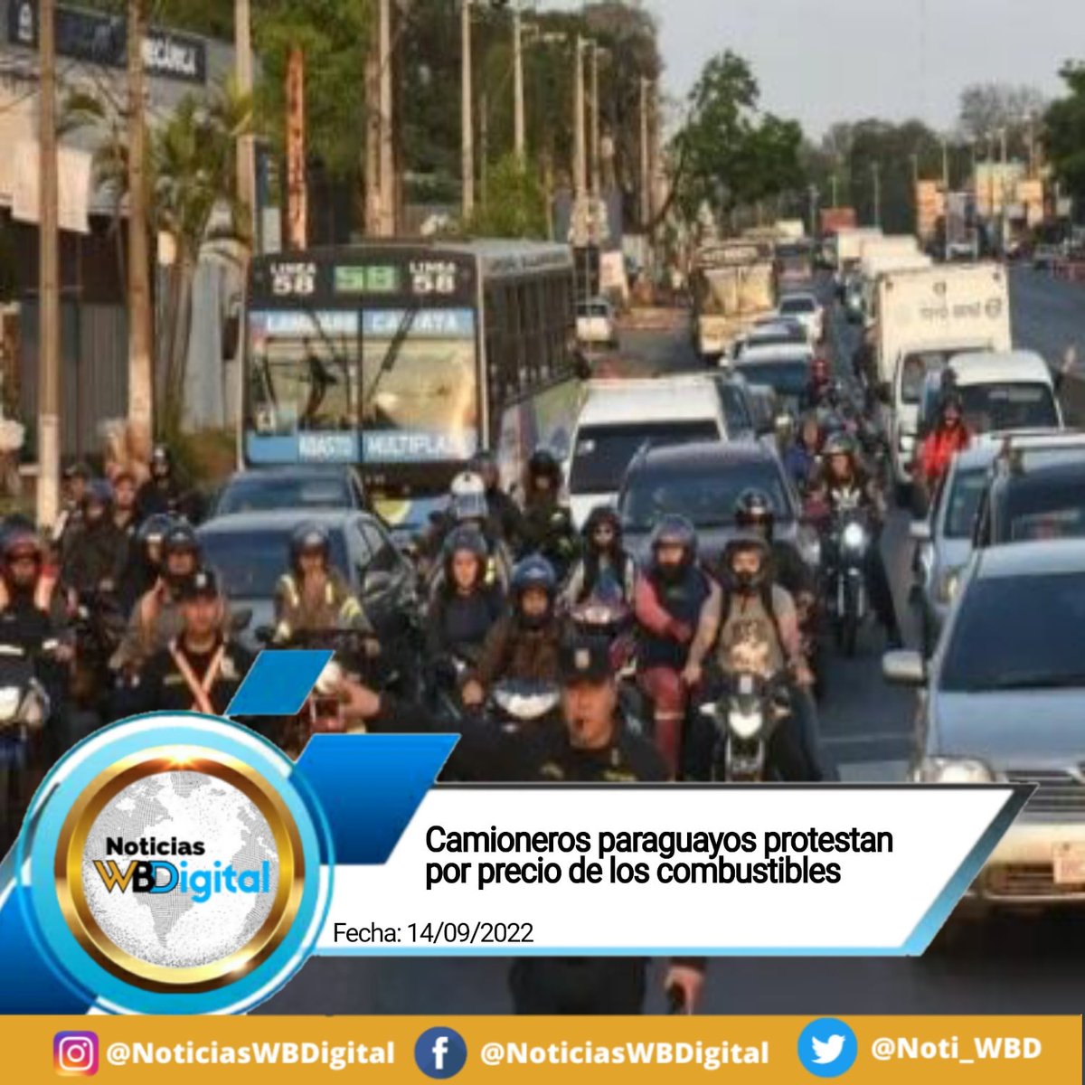 Noti_WBD's tweet photo. 🇵🇾🚚 #PROTESTA | Camioneros paraguayos protestan por precio de los combustibles
#NWBD #14Septiembre
https://t.co/r9mon9AfKa
#Paraguay
#Gasolina
#Combustible
#Protesta
#Gobierno https://t.co/swQd4Eqlew