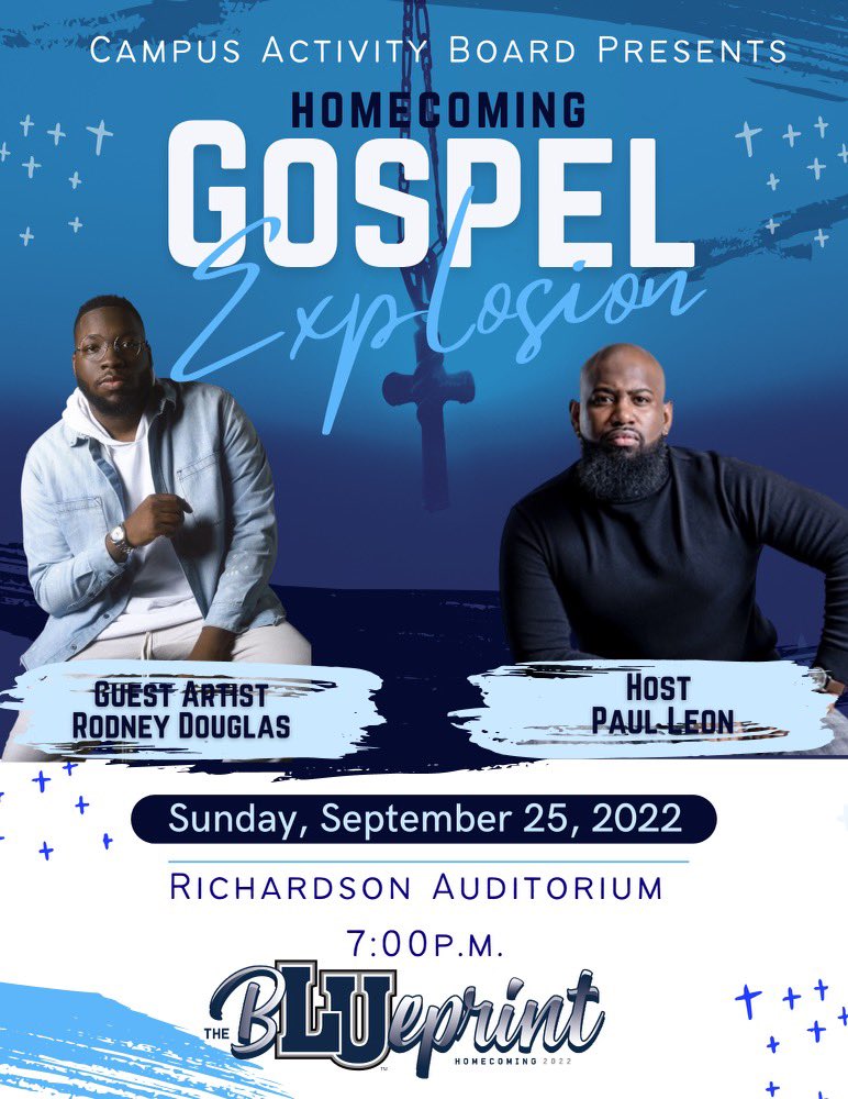 TheBlueCAB_'s tweet photo. Campus Activity Board Presents The BluePrint Gospel Explosion! Come out and join us for an evening  of praise, worship, and great performances! We hope to see you all there🙏🏽⛪️💙 https://t.co/67Et4Uq5wQ