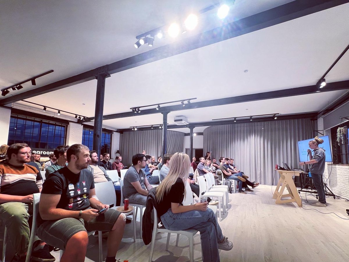 bramus's tweet photo. It was nice seeing familiar and new faces at today's @fullstackbe meetup.

Got to see talks on @astrodotbuild and AI scheduling/optimization problems.

#FullStackGhent https://t.co/vnYqYjZIlM