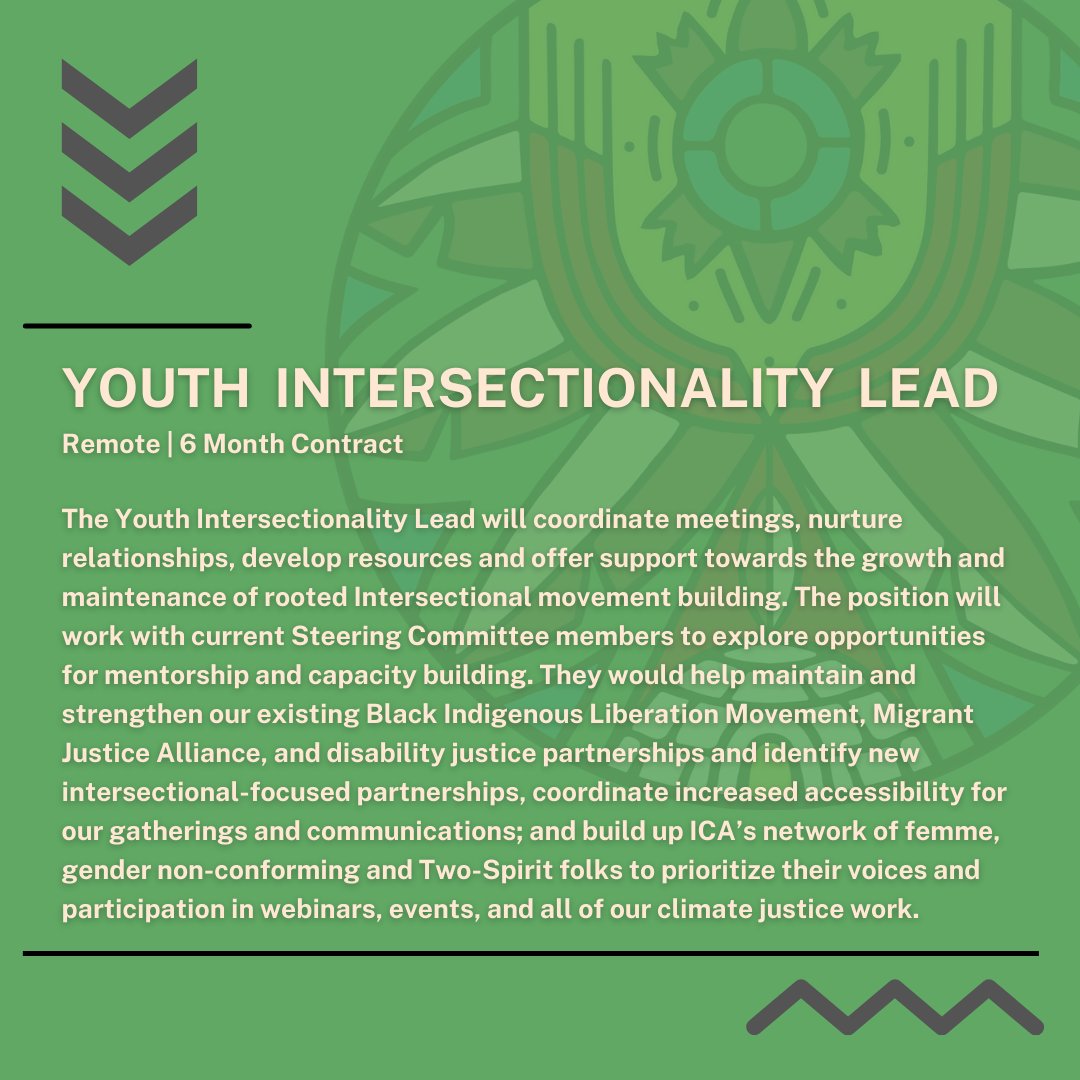 Indigenous_ca's tweet photo. π£ JOB ALERT! π£
ICA is adding a Youth Intersectionality Lead to our team!
Join us as we grow and continue to centre Indigenous nationhood and autonomy as a primary climate solution. π±β
Learn more and apply at https://t.co/UvMmCt6jUG
#RemoteWorkCanada #IndigenousEmployer https://t.co/KkZ4vcI1Hk