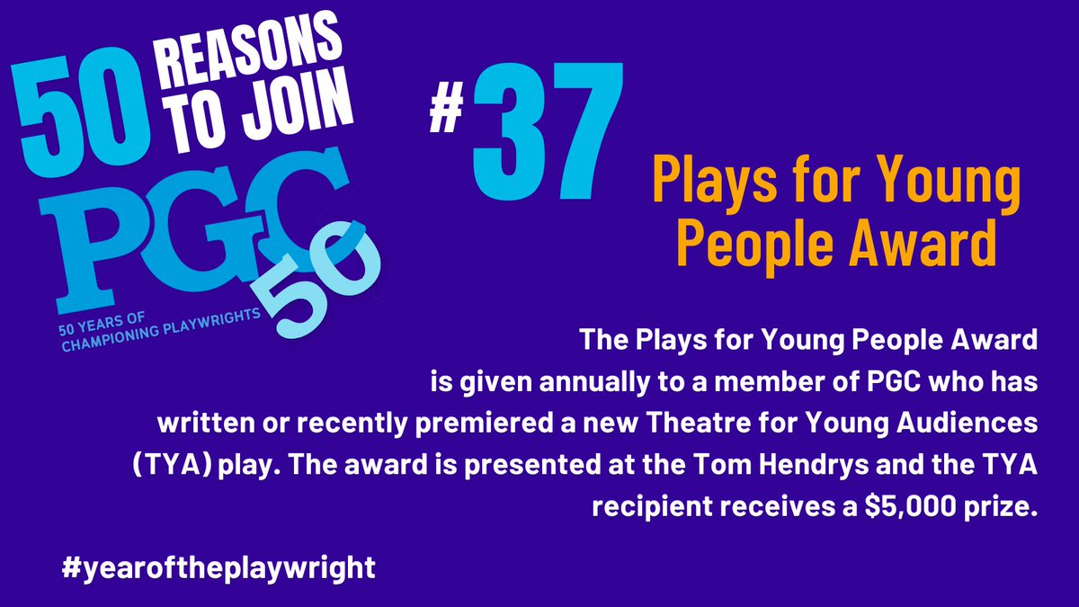 PGuildCanada's tweet photo. The countdown continues as we list 50 REASONS TO JOIN PGC!
Reason #37: Plays for Young People Award
Discover something new at PGC and start your membership today! #pgc50 #yearoftheplaywright #canadianstories https://t.co/mHMnaCVblW