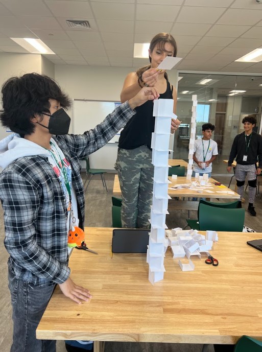 CTENCISD's tweet photo. West Fork High School Principles of Architecture students prototyped, designed, and built the tallest tower they could using just 100 index cards and scissors. No glue or tape allowed! How tall do you think they went? #NCISDconneCTEd #gogators #WFHS #buildingtheirfuture https://t.co/PJqOHCVshl