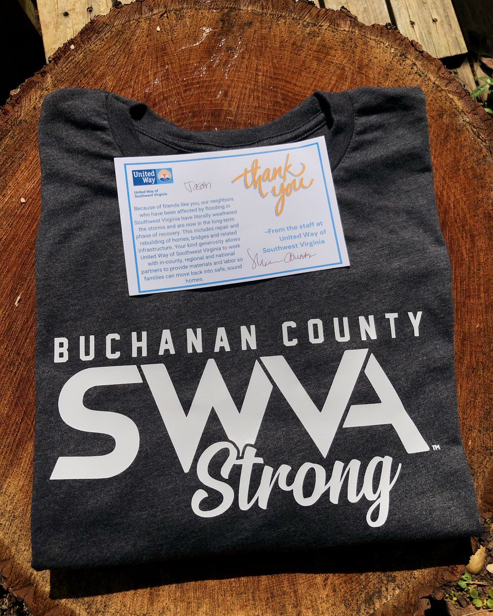 theswvashop's tweet photo. THANK YOU ❤️ To each person who ordered a SWVA Strong - Buchanan County shirt, we thank you from the bottom of our hearts. We were able to make a significant donation to the flood victims and help those in need. Incredible team effort! #SWVAstrong
@CoachBPThompson
@tighcompton https://t.co/zjBLIBJL1n