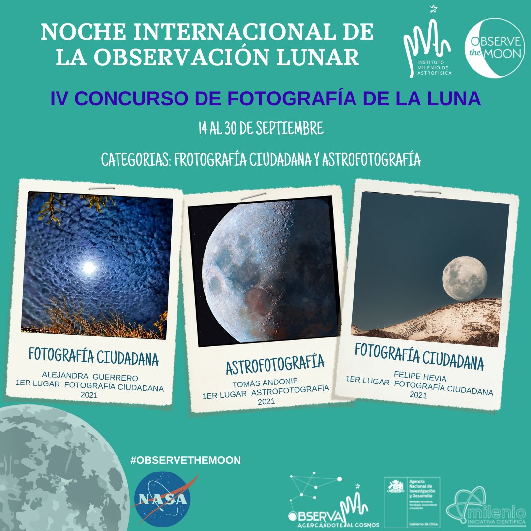 Nos unimos nuevamente a la #NocheInternacionalDeLaObservaciónLunar de la @NASA invitándote al IV 𝐂𝐨𝐧𝐜𝐮𝐫𝐬𝐨 𝐝𝐞 𝐅𝐨𝐭𝐨𝐠𝐫𝐚𝐟𝐢́𝐚 𝐝𝐞 𝐥𝐚 𝐋𝐮𝐧𝐚 📸 Categorías: 🌕Fotografía Ciudadana 🌕Astrofotografía 🧵 #astrofotografía #luna #concursofotografía