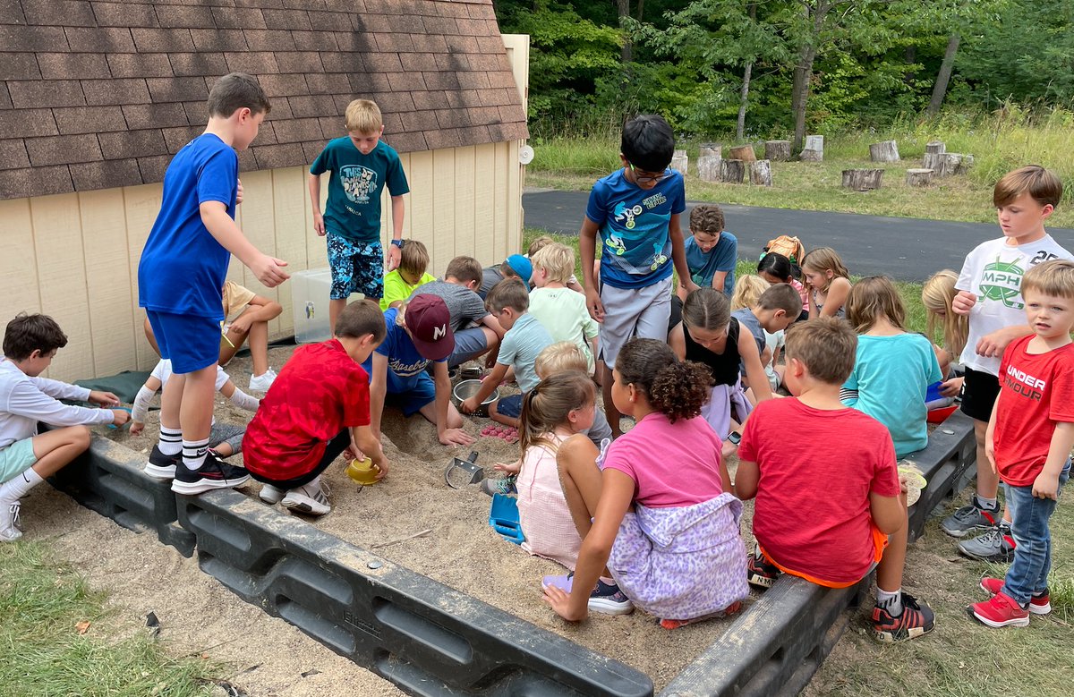 How many @JefferPondPLS fourth graders and pre-school buddies can fit in the sandbox together?  Learning partnerships already underway in 22-23:)