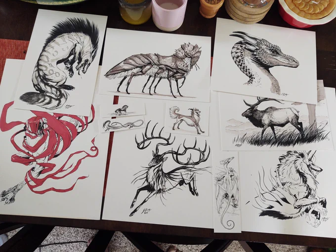 Hey everyone. As much as I would rather keep these, my money situation is still really bad so I'm going to be selling all of these original ink and marker illustrations. I'll put them up on my ko/fi or website sometime later today 