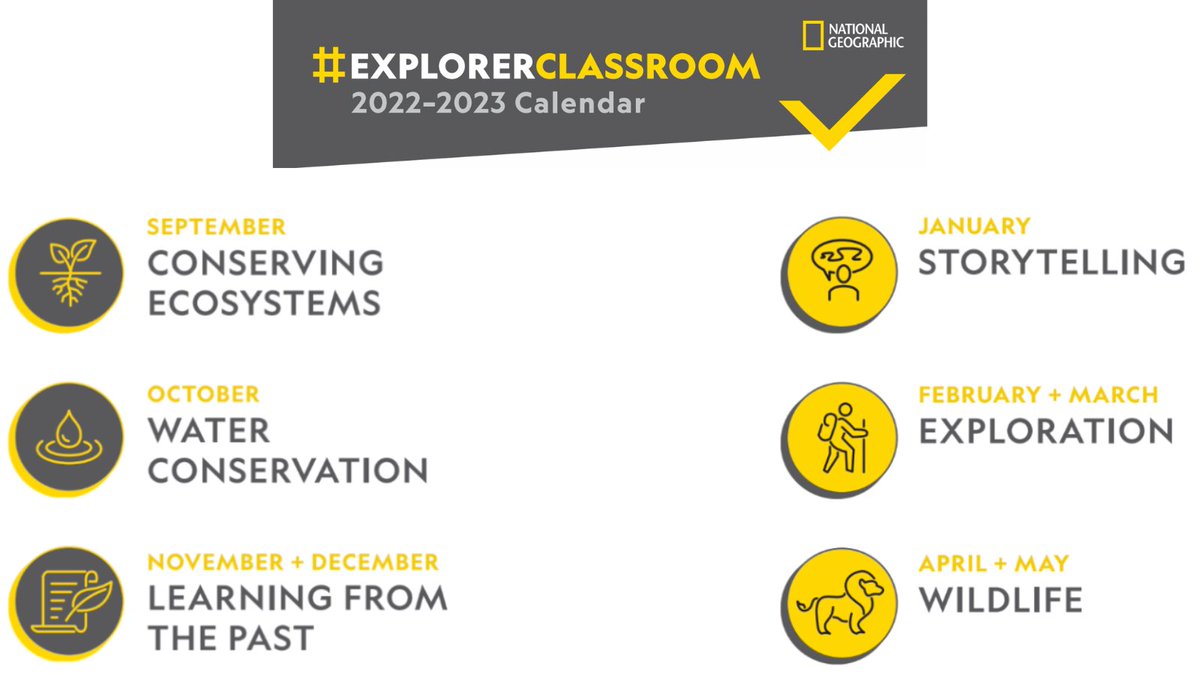 Excited to kick off the 22-23 #ExplorerClassroom season w/ some amazing additions! 

1. Calendar w/ themes👇
2. #ExplorerMindset in Action student guide (bit.ly/3qCpWVd)
3. Educator guide & instructions (bit.ly/3BhlxvD)
4. Registration (bit.ly/3SkGnS3)