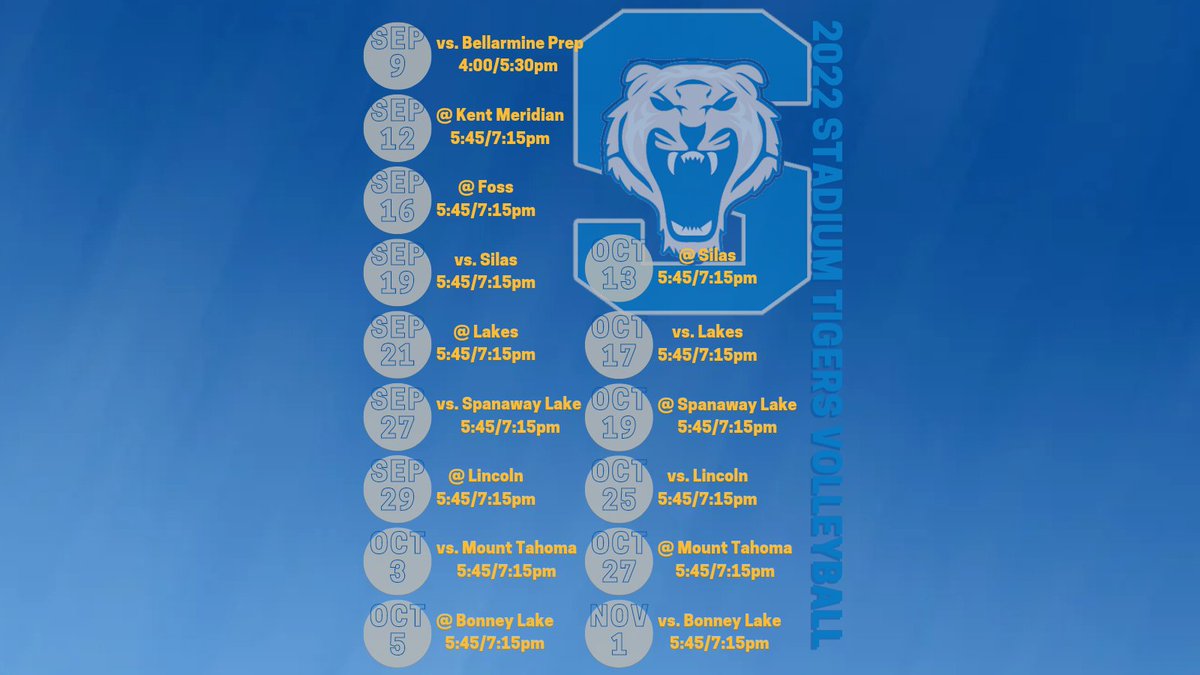 2022 Stadium Tigers Volleyball Schedule. Go Tigers!