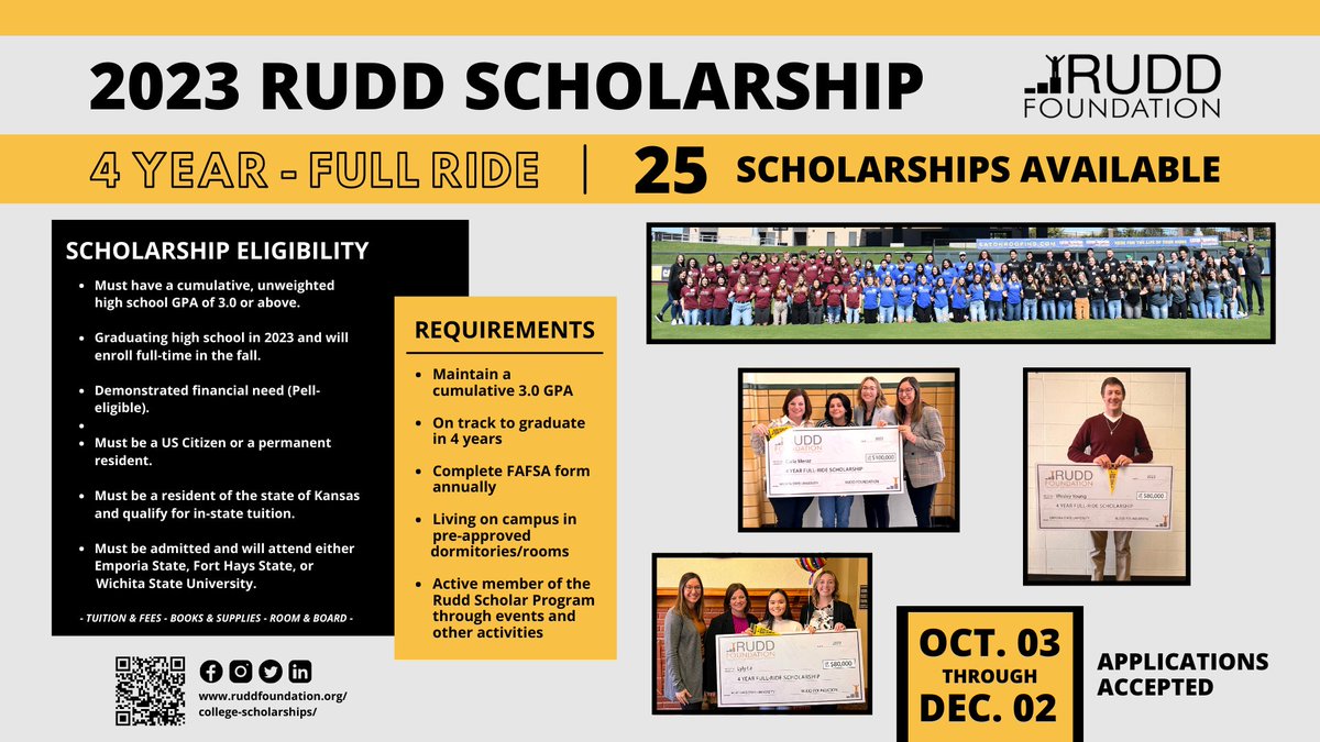 MrsHunting's tweet photo. Fabulous scholarship opportunity for KS high school students!! Application process opening 10.03.22. @RuddFoundation https://t.co/IIs85iDOna