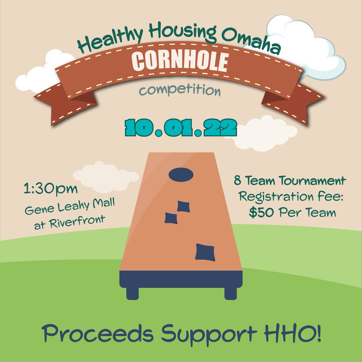 Sign up for our Cornhole competition. ONLY 8 Spots available! Registration is first come first serve! 
Register via: bit.ly/3Lc2t6A  
#healthyhousingomaha #healthy #housing #omaha #homes #fieldday #HHFD #cornhole  #competition #funraising #nonprofit