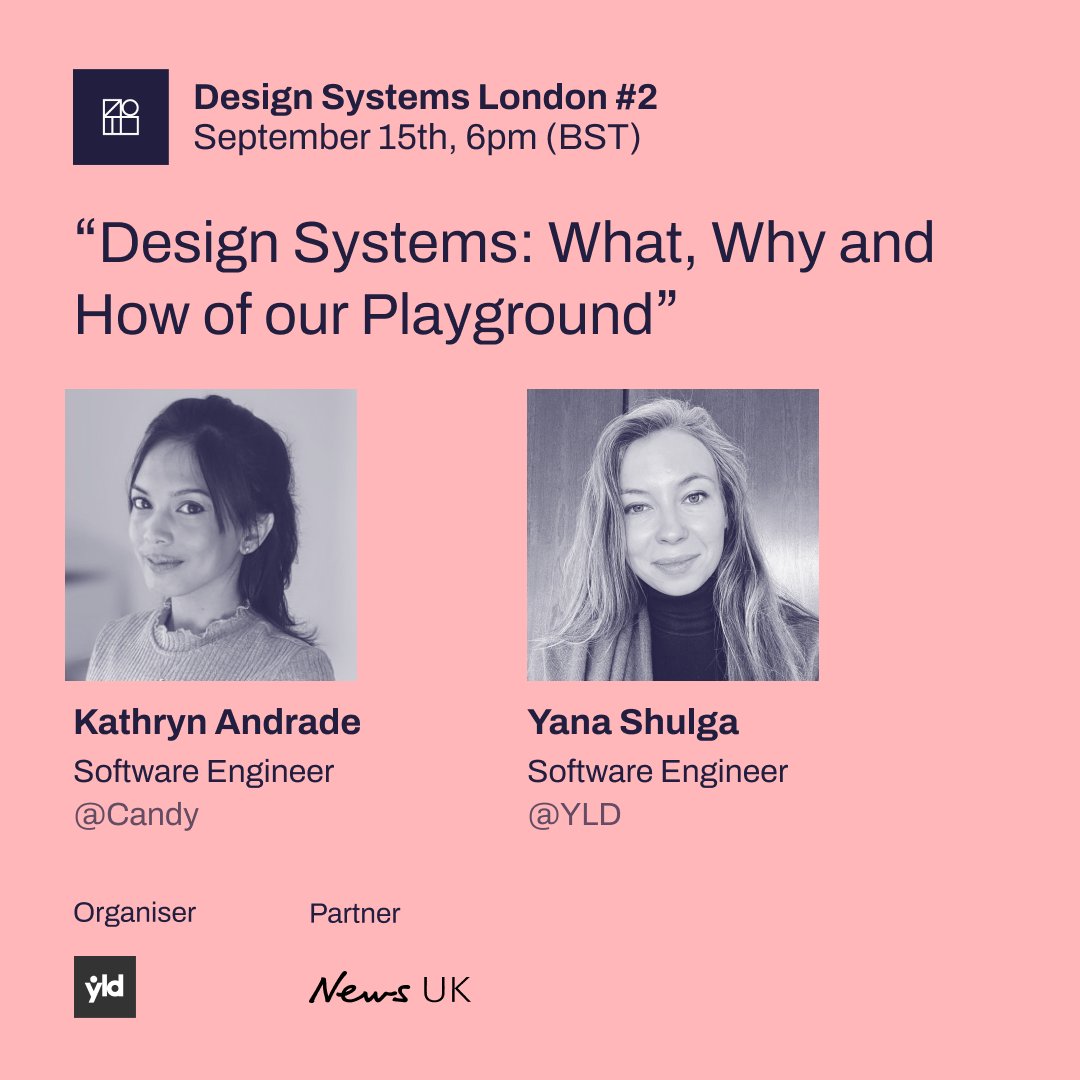 DSLconf's tweet photo. Exciting news! 💫
Two more experts, @katdevz
and @yanaDevTech, are joining tomorrow's DSL meetup.
Tune in at 6pm (BST) for a deep dive into #designsystems 🤿✨
https://t.co/zbs1dgN4le 
#DesignSystemsLondon #DSL #softwareengineer #softwaredevelopment #SoftwareEngineering https://t.co/aMo4NcfrHA