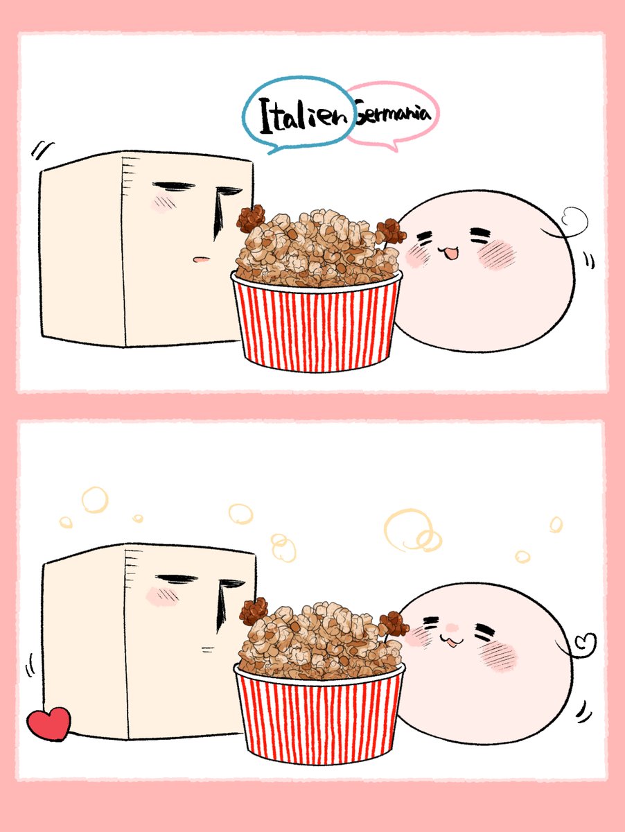 おもちちゃんたちとポップコーン。とってもおいしそうだから、大好きなあの子にあげようと思ったのです。 