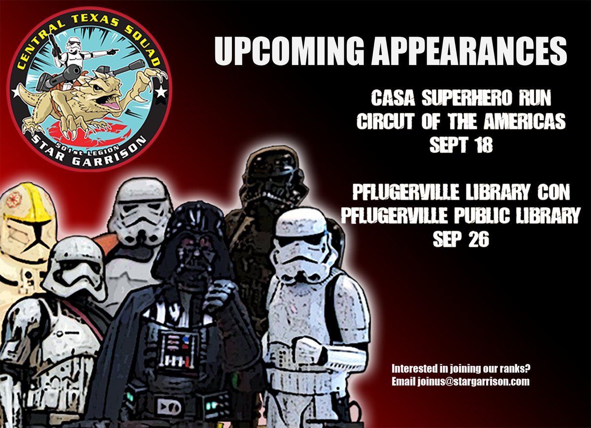 SquadCtx's tweet photo. #CTXSquad has several appearances this month.
Sep 18 CASA Superhero Run   https://t.co/uhgbGmS7JS

Sep 26 Plugerville Library Con
https://t.co/cXoGgRbDi5

Please check the event websites for details.  We look forward to seeing you there! https://t.co/CP2TZMpZxu
