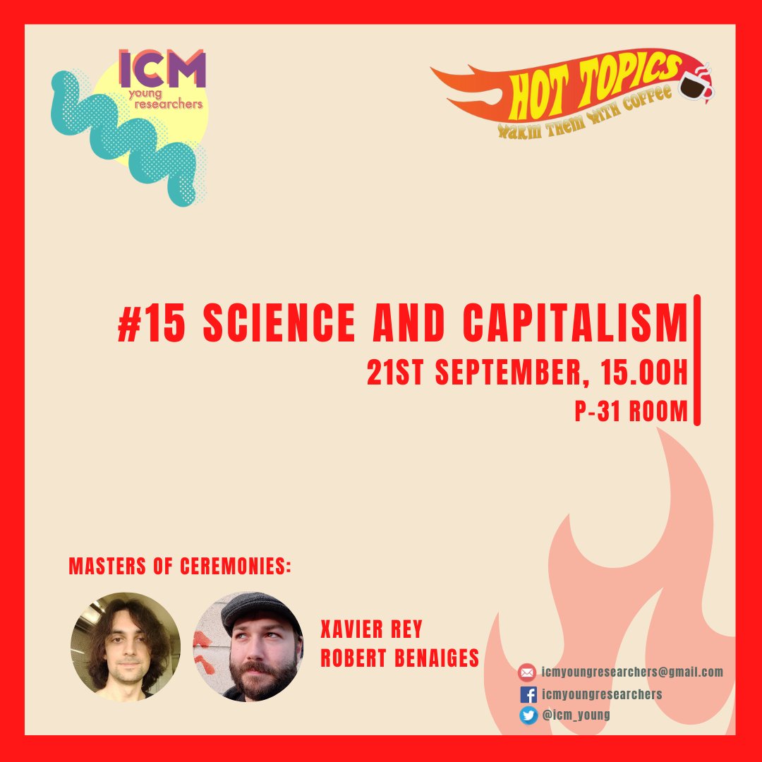 🗣#HOTTOPIC alert!
 
We start the hottopics season with a debate that will not leave you indifferent: SCIENCE AND CAPITALISM! Moderated by our colleagues <a href="/Mercalcu/">Mercalcú</a> and Robert. Write down:
 
📅 21 September at 15:00 h.
📍 P-31 Meeting room at <a href="/ICMCSIC/">ICM-CSIC</a>