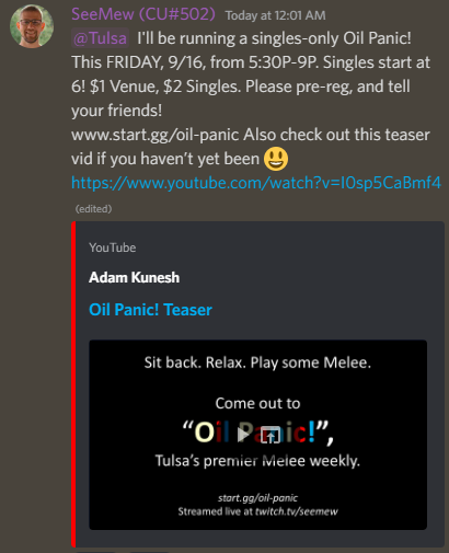 Oil Panic is running on FRIDAY the 16th this weekend

start.gg/tournament/oil…