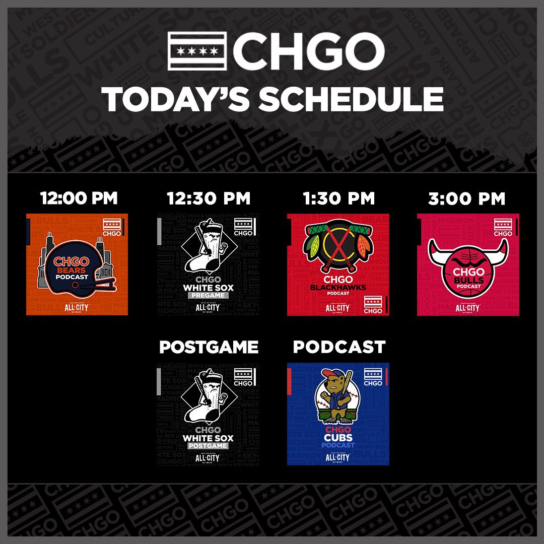 Shows today begin at 12! We start with some mid-week Packers vs. Bears talk on @CHGO_Bears and @CHGO_WhiteSox pregame at 12:30!