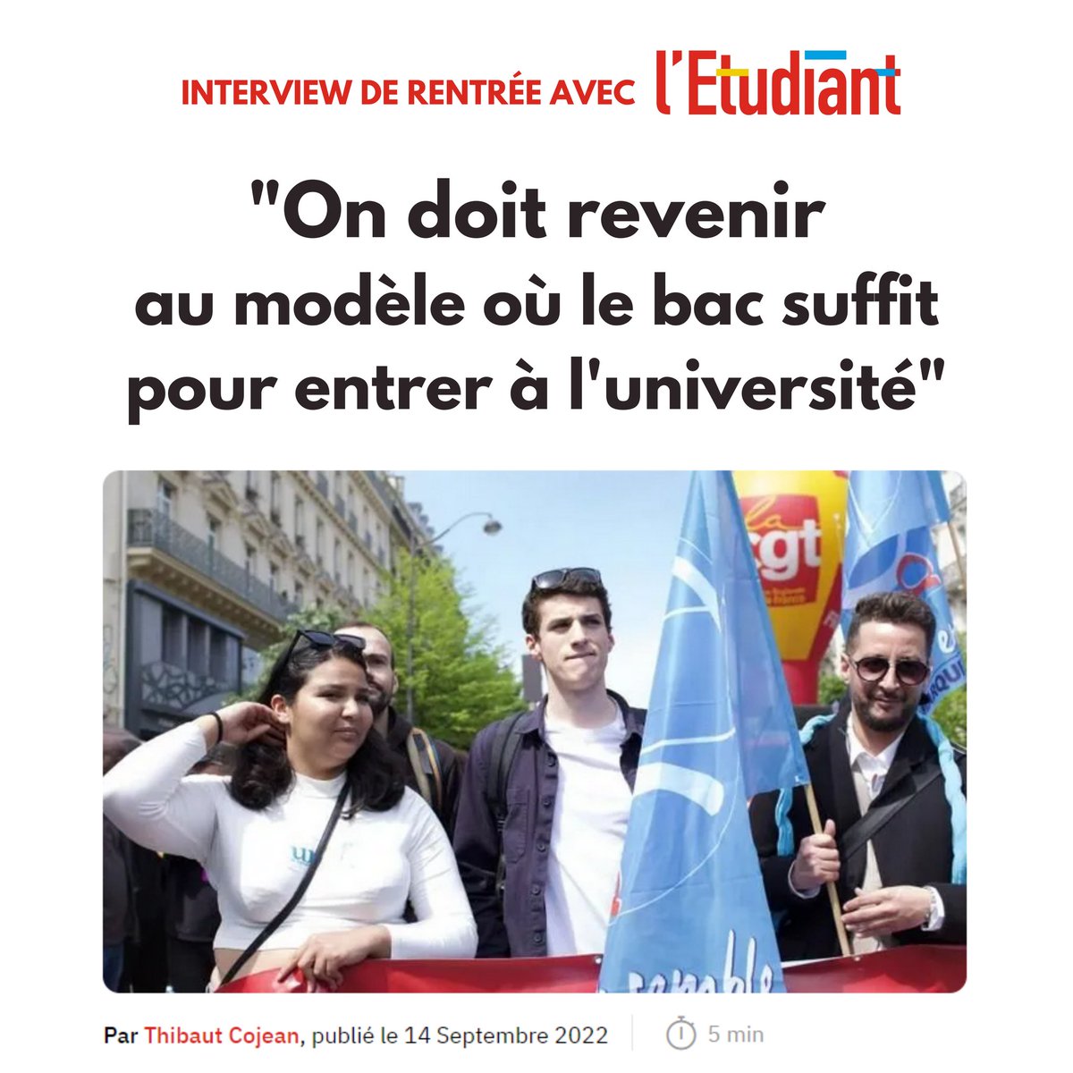 'On doit revenir au modèle où le bac suffit pour entrer à l'université.'

#Rentree2022 | bit.ly/3eRBu4o