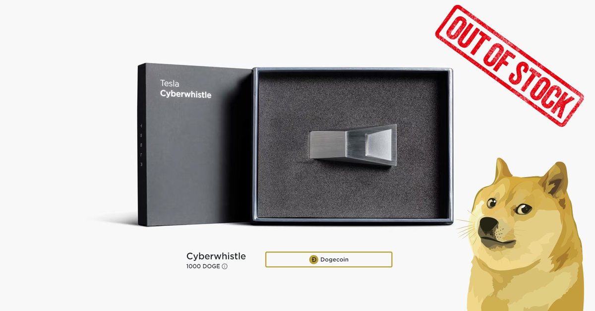 cb_doge's tweet photo. Tesla’s Cyberwhistle goes out of stock in a matter of a few hours. It was only available for purchase with #Dogecoin.

This is a message to all the brands out there! #AcceptDoge #DogeArmy https://t.co/G5cxWUdNUI