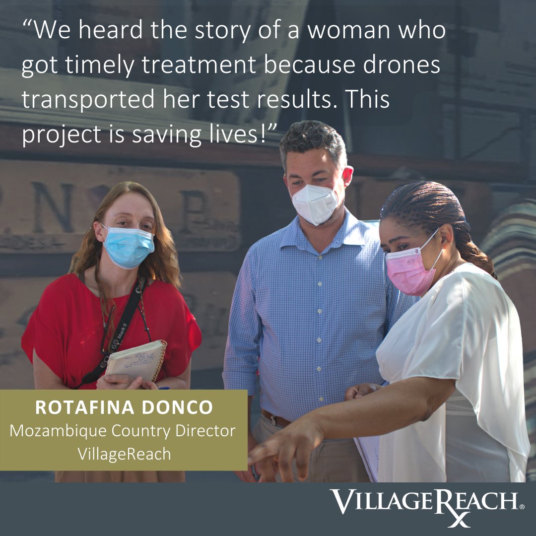 VillageReach's tweet photo. Our friends from @FocusPhilanthro visited #Mozambique to see the progress of the #DronesForHealth solution. The team had the opportunity to watch a mobile brigade in action and visit a health unit to see how drones are helping us reach #vaccination targets. https://t.co/aopzTVbu6Y