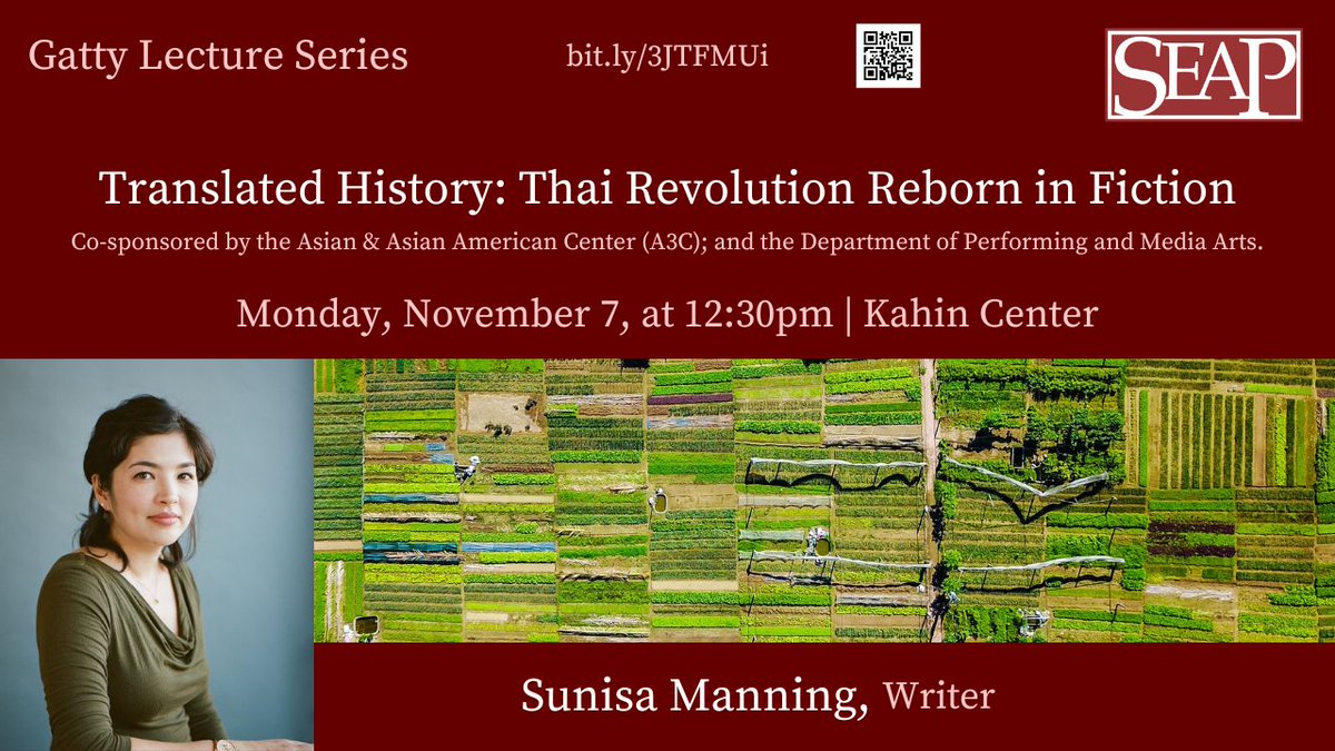 seapcornell's tweet photo. Join us at the Kahin Center on Monday at 12:30pm for a discussion on "Translated History: Thai Revolution Reborn in Fiction." @sunisasn will host!

Details: https://t.co/JepSo75EnZ https://t.co/TORjx1gTR0