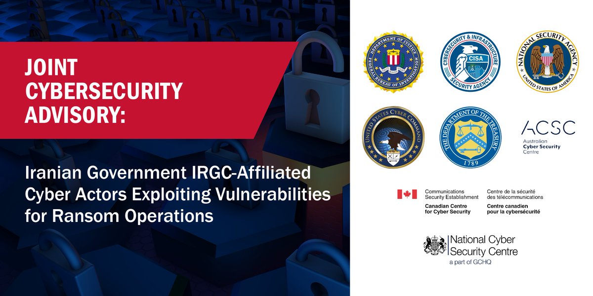 🚨 <a href="/CISAgov/">Cybersecurity and Infrastructure Security Agency</a> and several US and international partners published a #cyberscurity advisory on the ongoing exploitation of known vulnerabilities by APT actors affiliated with the Iranian Govt’s IRGC ❗  

Read the technical details, #IOCs and mitigations at cisa.gov/uscert/ncas/al…