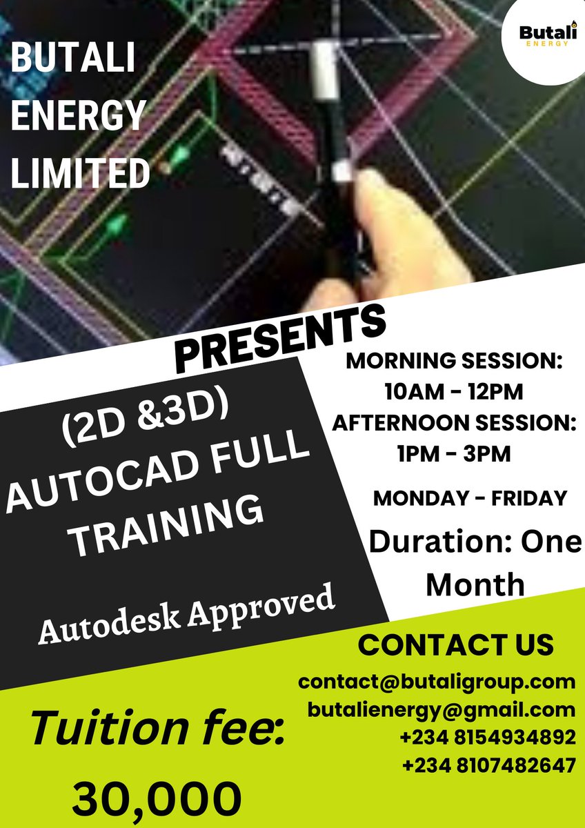 Butali_Energy's tweet photo. This is an opportunity to acquire soft skills that can help with job opportunities,  solo contract jobs and for entrepreneurs.  It is for everyone and undergraduate students are highly encouraged to attend.
#autocadtraining 
#Engineering https://t.co/BWYQN8CxBa