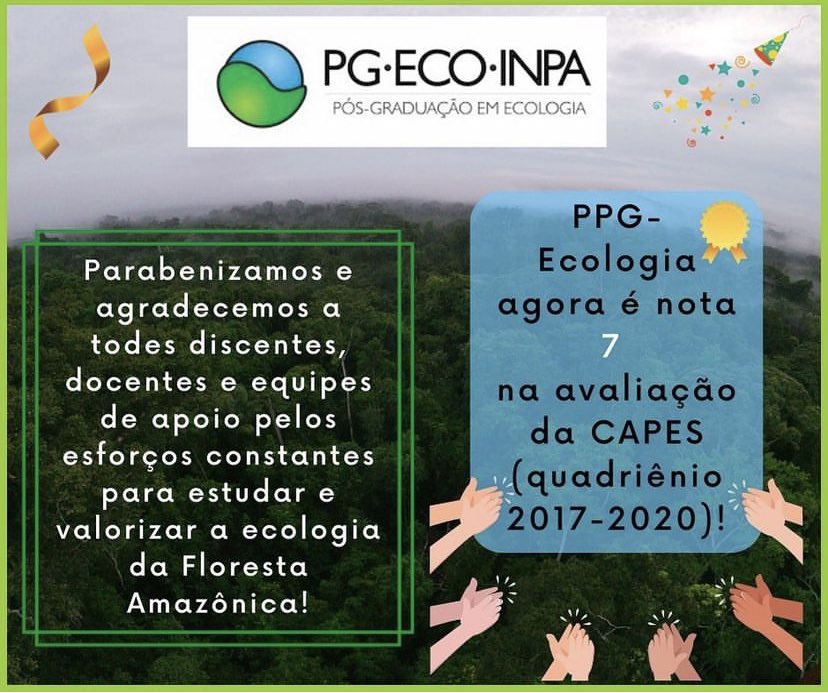 KaeferLab's tweet photo. 🏅Nota Máxima🏅Parabéns a todos os professores, estudantes e colaboradores do PPG Ecologia INPA que têm atuado de forma tão apaixonada e pouco valorizada. Por mais recursos para a ciência produzida na Amazônia! https://t.co/z9BXhTSoFT